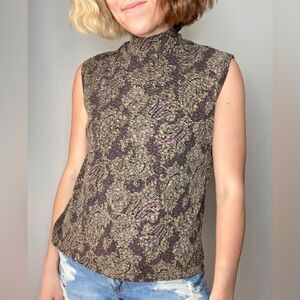 Gail Morgado Paisley Print Vintage Turtleneck Sleeveless Blouse